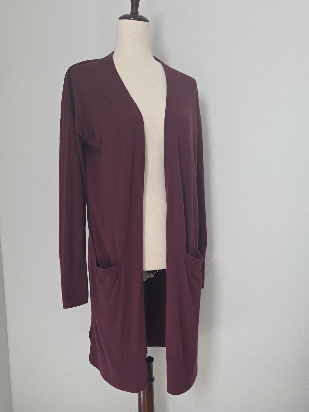 Halogen Long Open-Front Cardigan in Plum